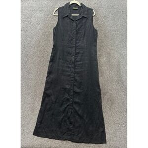 Embassy Row Black 100% Linen Sleeveless Button Up Maxi Dress Womens 12 Lagenlook